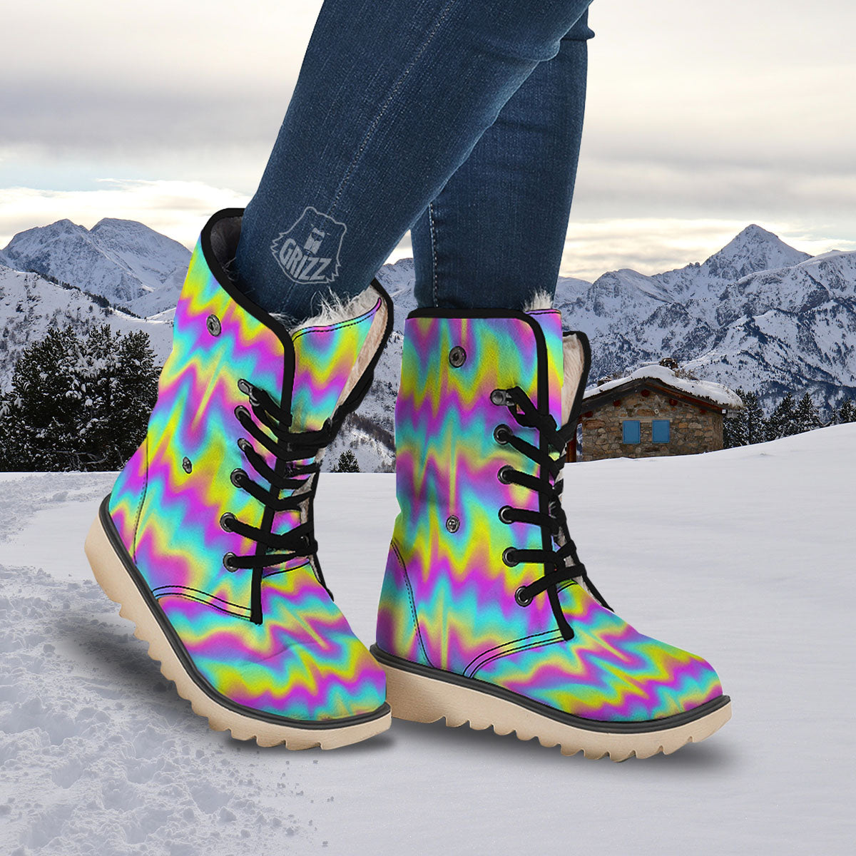 Flow Rainbow Print Pattern Snow Boots-grizzshop