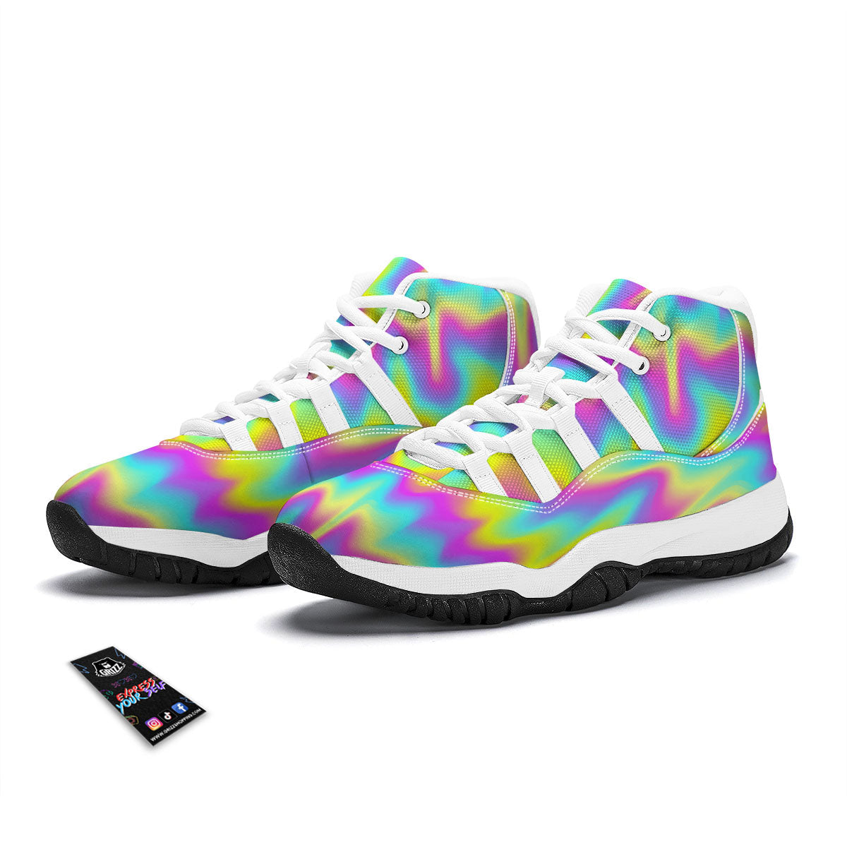 Flow Rainbow Print Pattern White Bball Shoes-grizzshop