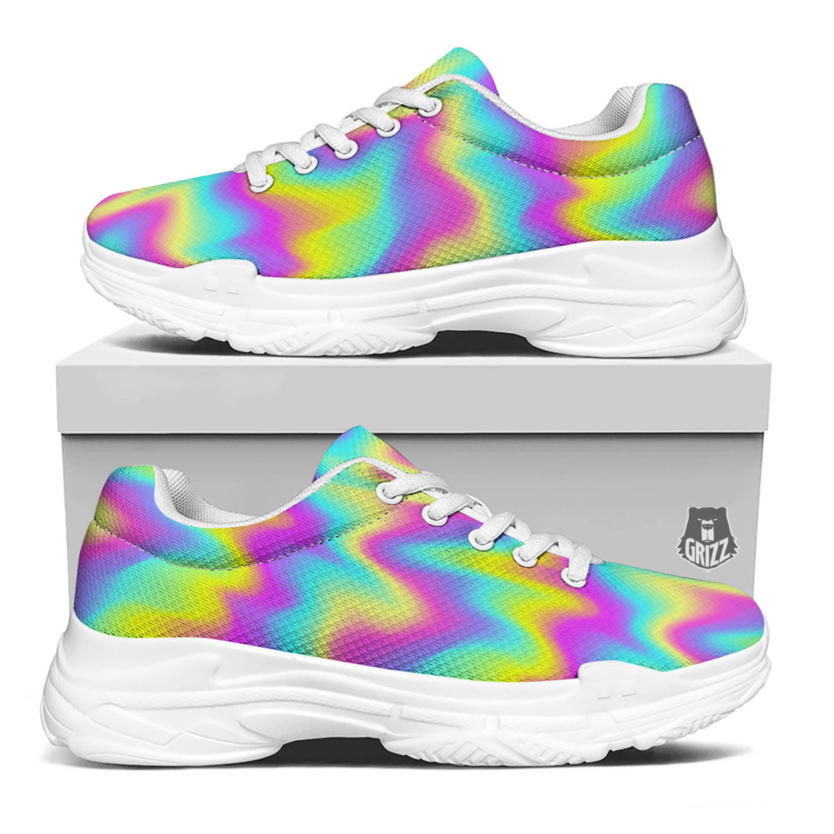 Flow Rainbow Print Pattern White Chunky Shoes-grizzshop