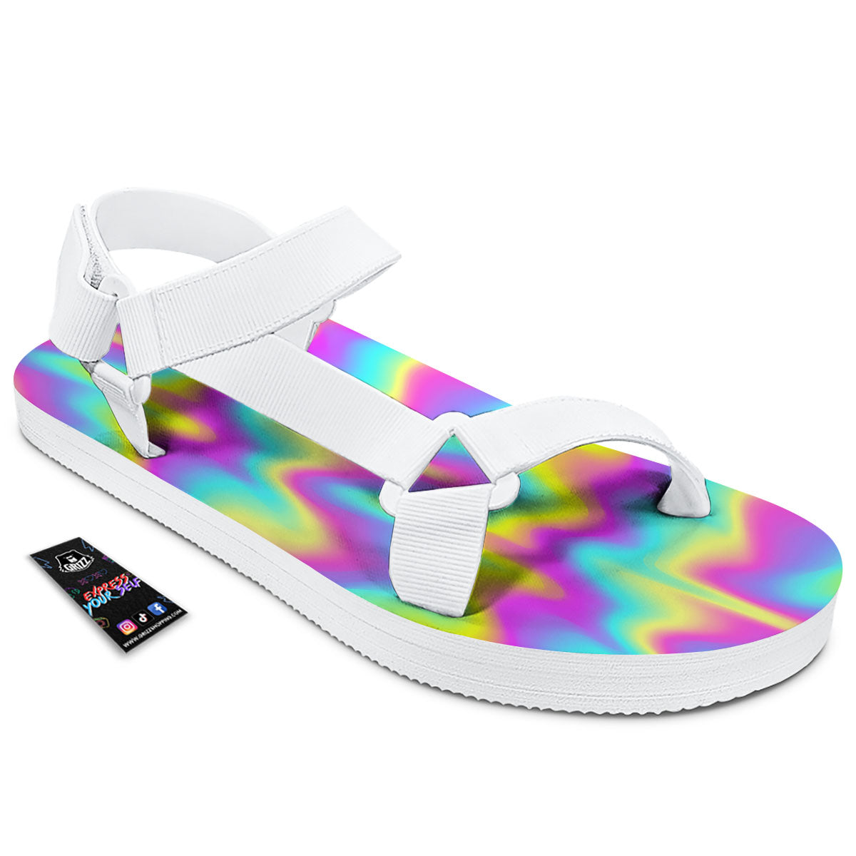 Flow Rainbow Print Pattern White Open Toe Sandals-grizzshop
