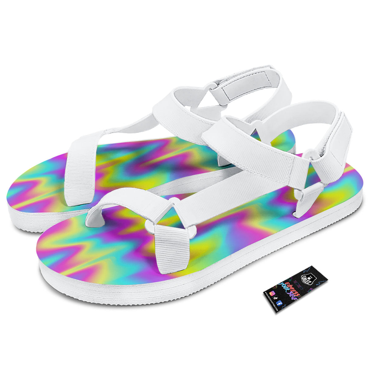 Flow Rainbow Print Pattern White Open Toe Sandals-grizzshop