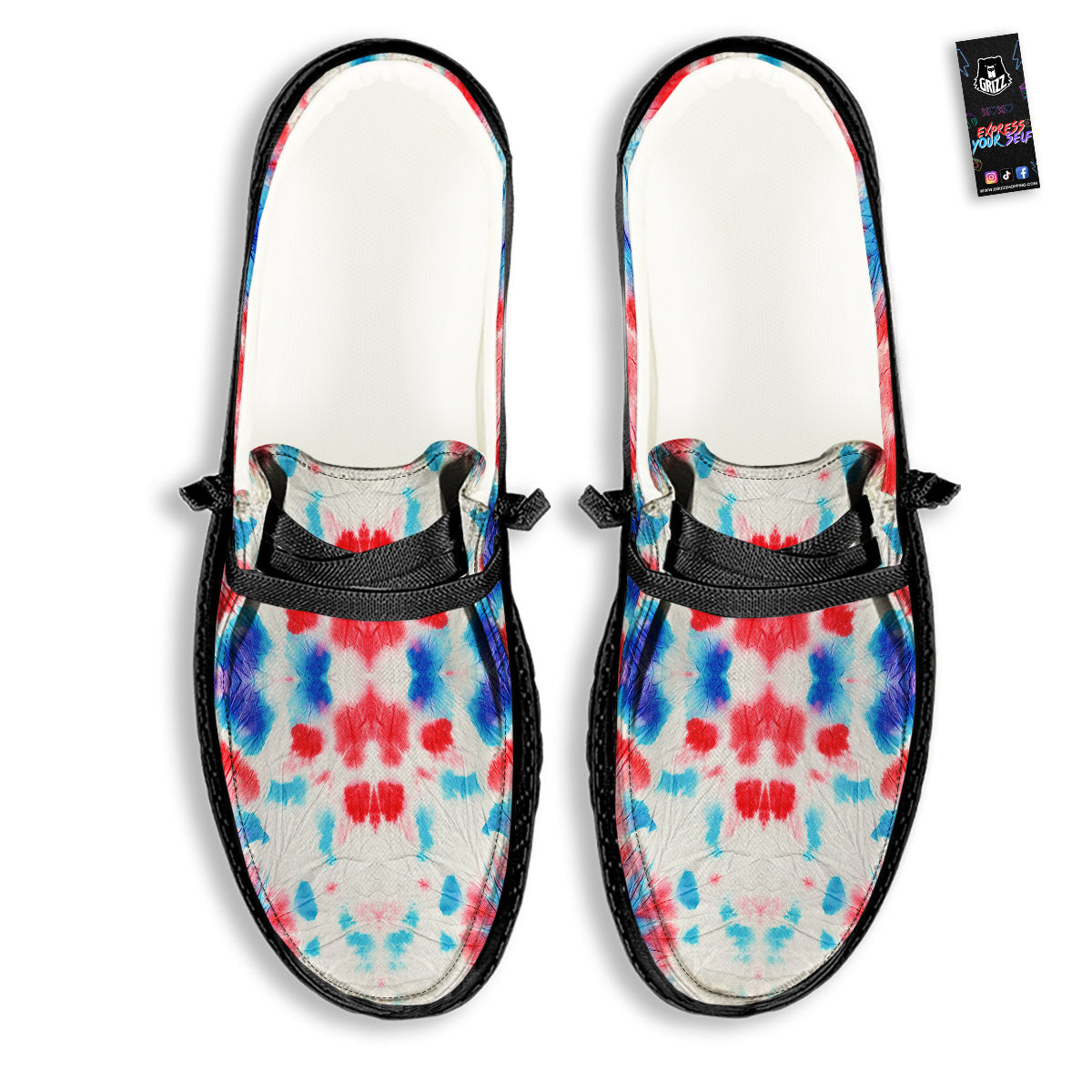 Flower Abstract Mark Red And Blue Print Black Loafers-grizzshop