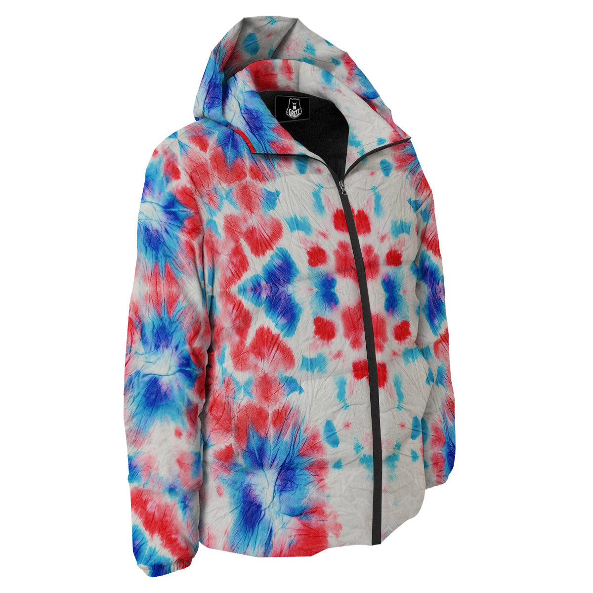Flower Abstract Mark Red And Blue Print Down Jacket-grizzshop