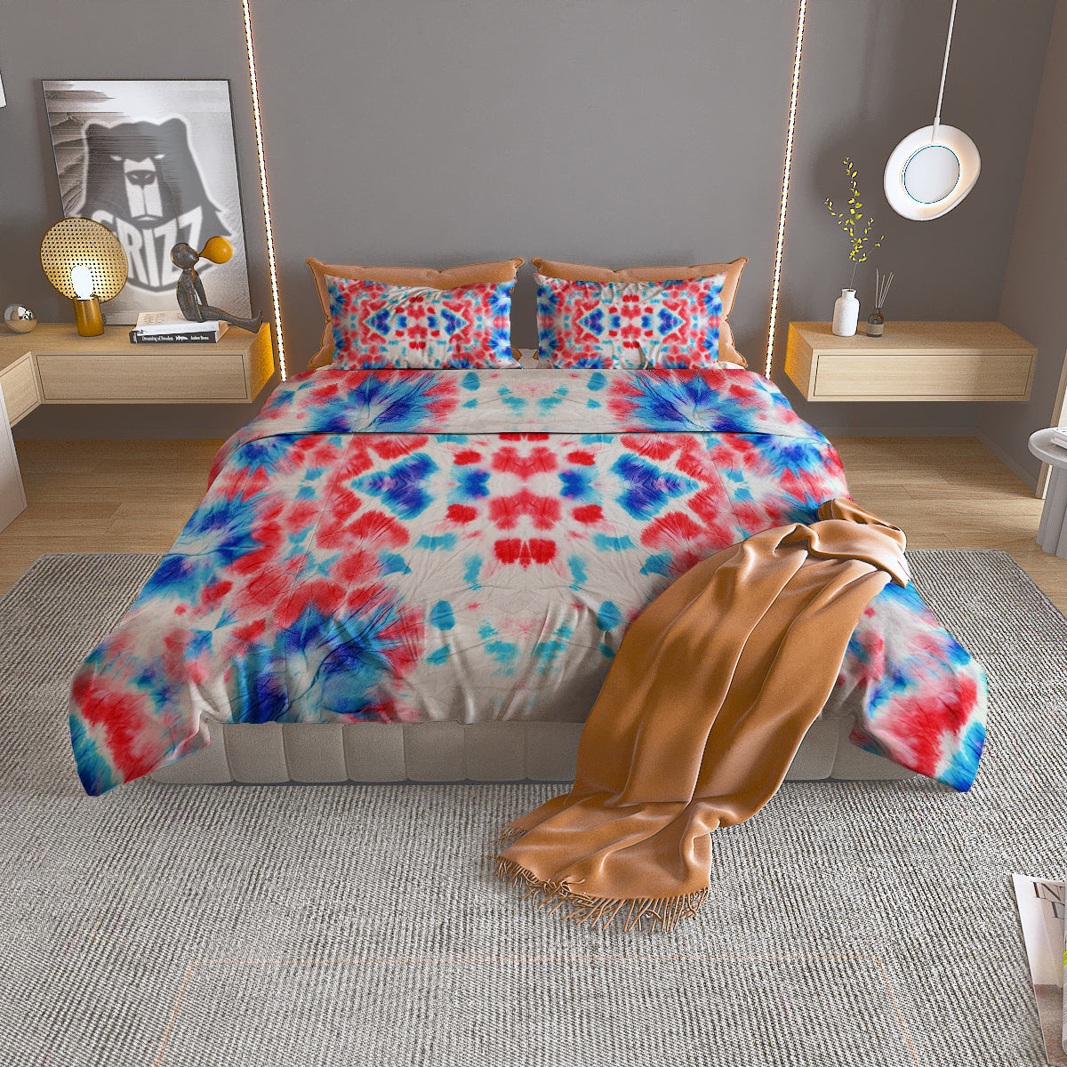 Flower Abstract Mark Red And Blue Print Duvet Cover Bedding Set-grizzshop