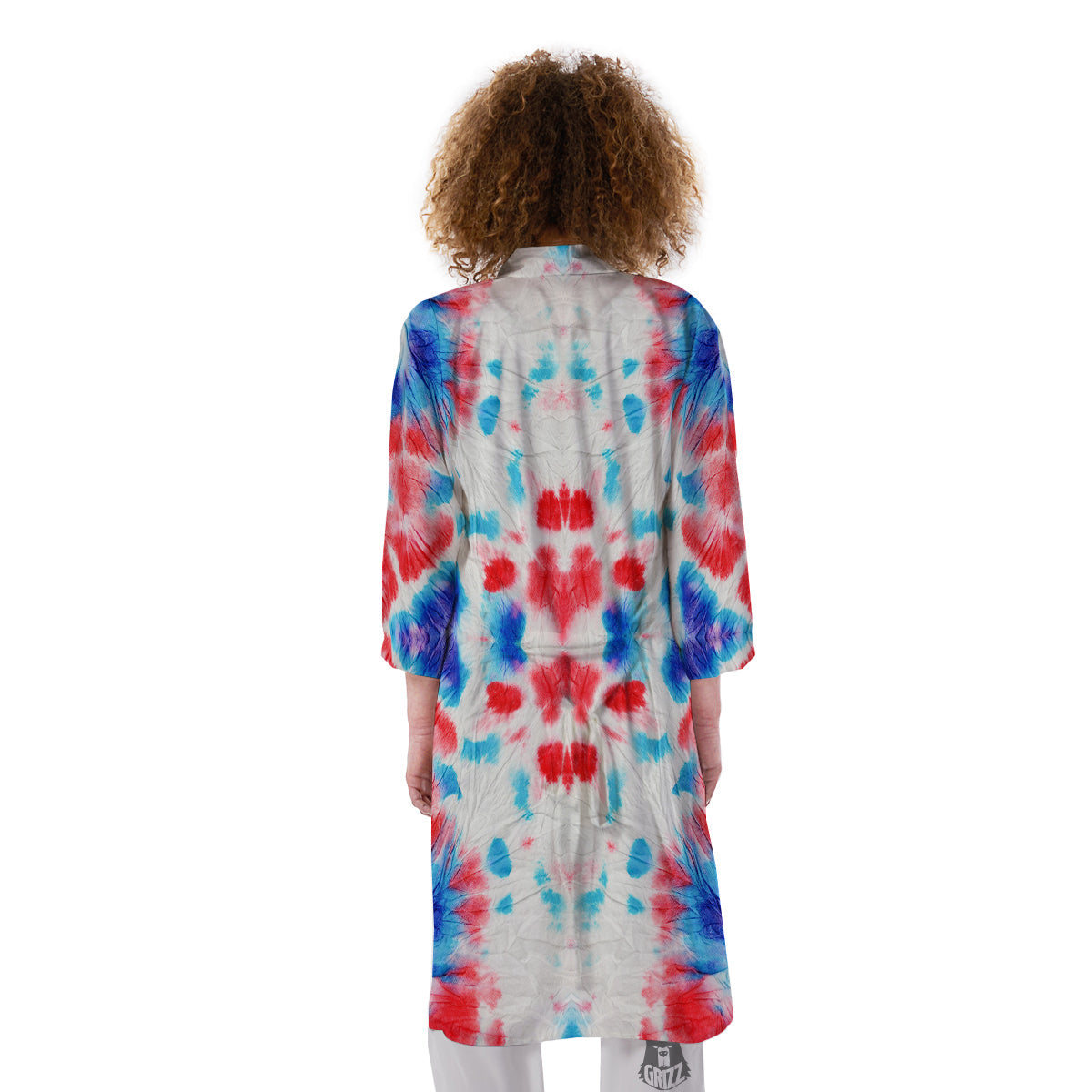 Flower Abstract Mark Red And Blue Print Kimono-grizzshop