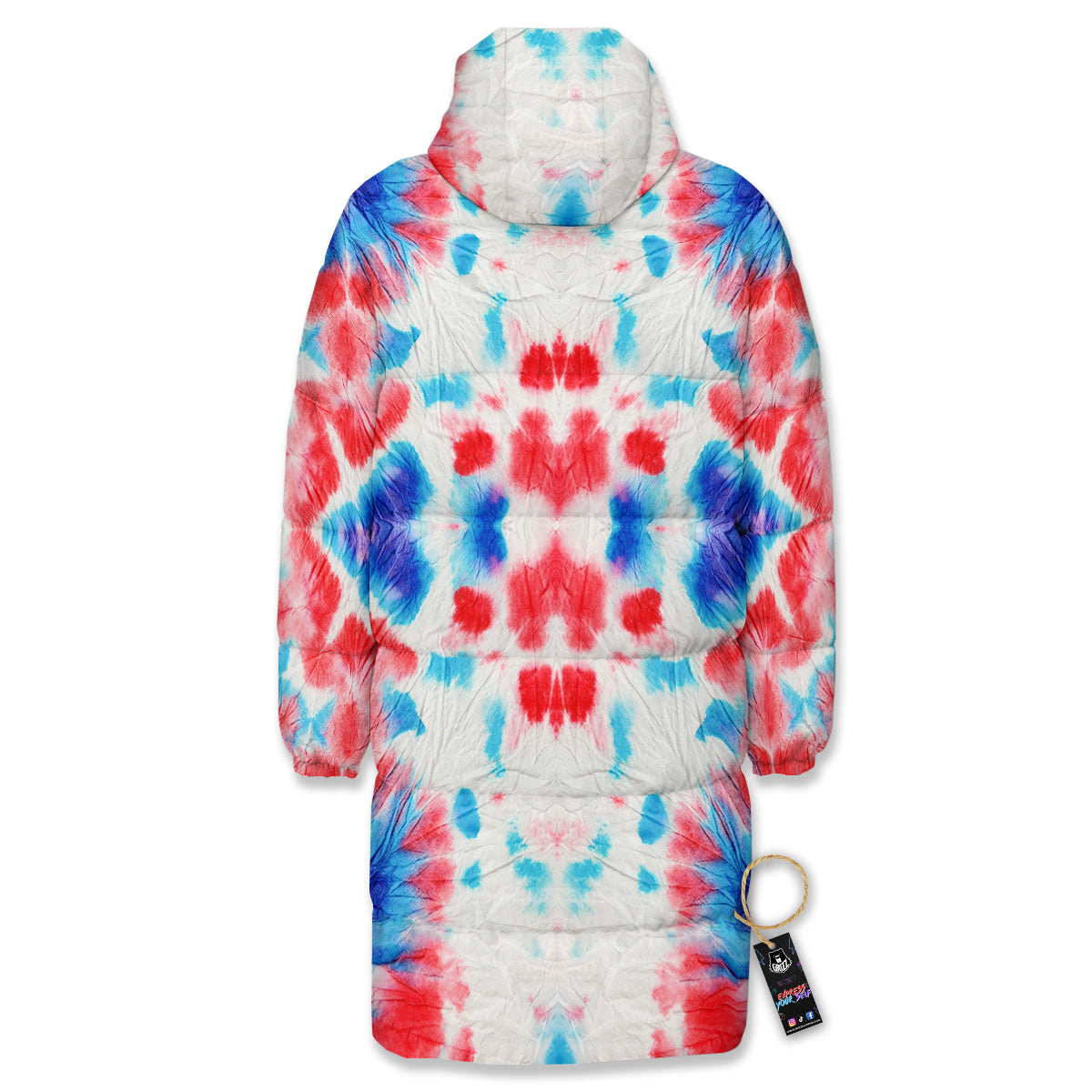 Flower Abstract Mark Red And Blue Print Long Down Jacket-grizzshop