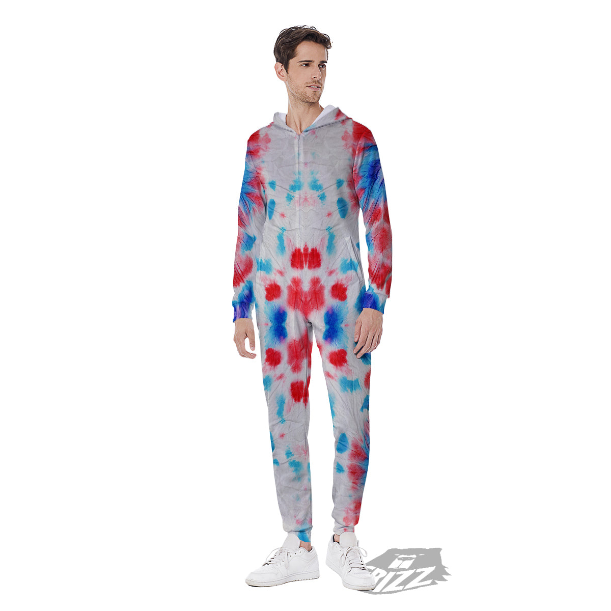 Flower Abstract Mark Red And Blue Print Men's Jumpsuit-grizzshop
