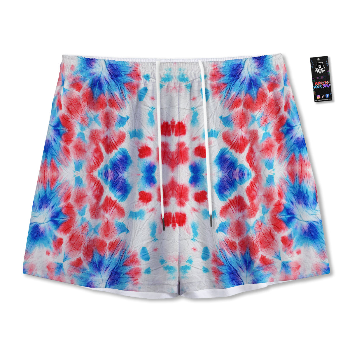 Flower Abstract Mark Red And Blue Print Mesh Shorts-grizzshop