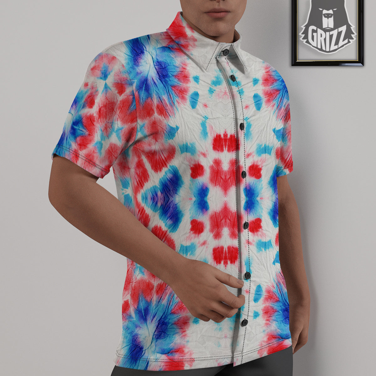 Flower Abstract Mark Red And Blue Print Untucked Shirts-grizzshop