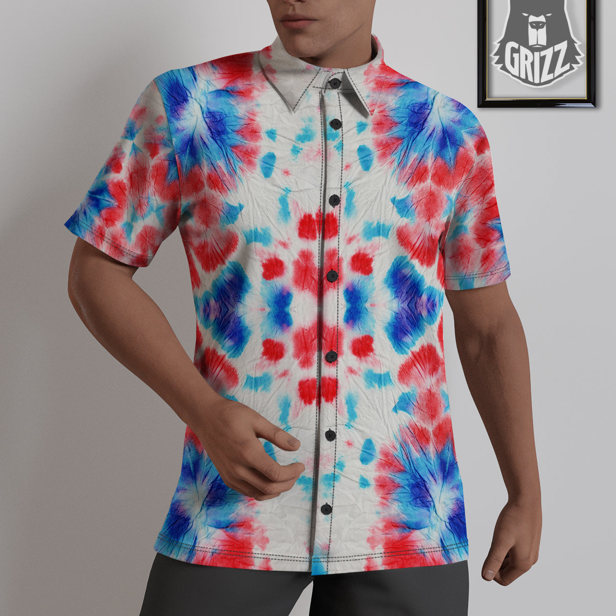 Flower Abstract Mark Red And Blue Print Untucked Shirts-grizzshop