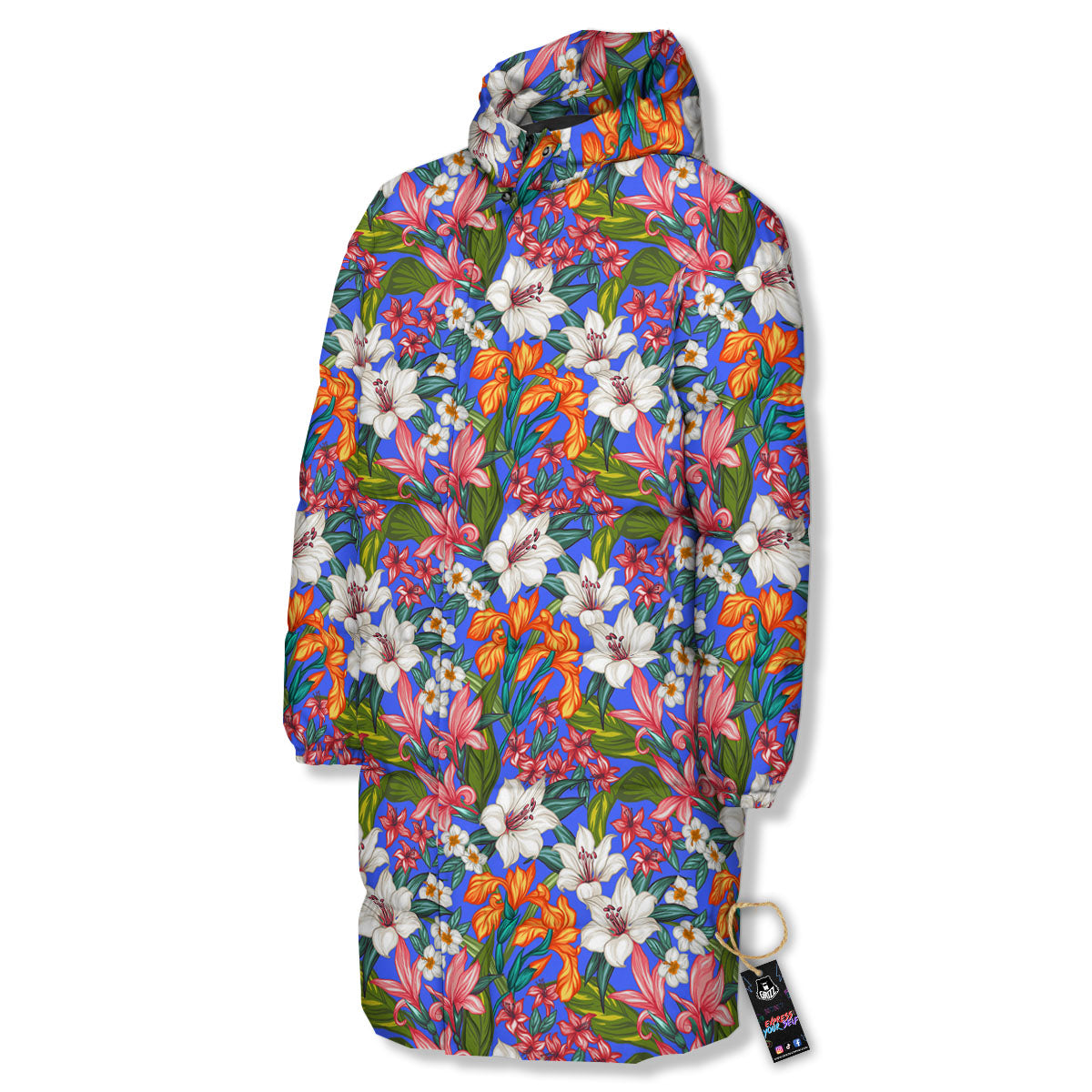 Flower Aloha Hawaiian Print Long Down Jacket-grizzshop