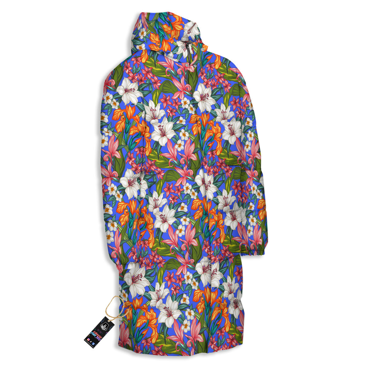 Flower Aloha Hawaiian Print Long Down Jacket-grizzshop
