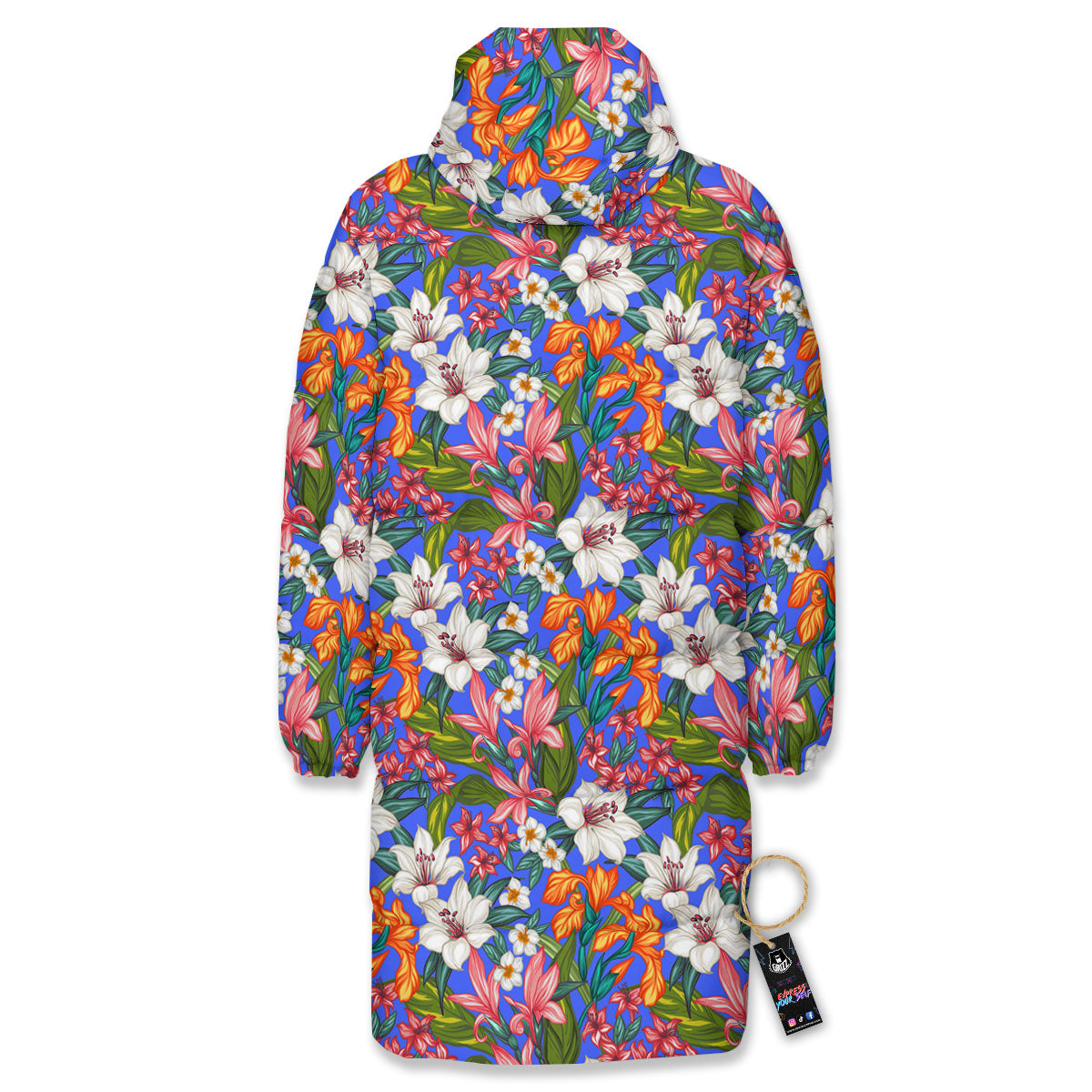 Flower Aloha Hawaiian Print Long Down Jacket-grizzshop