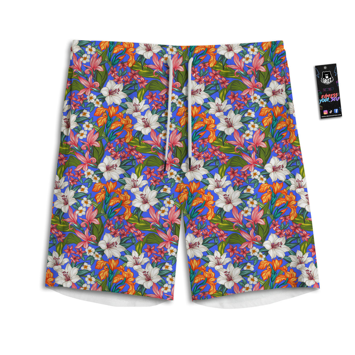 Flower Aloha Hawaiian Print Men's Athletic Shorts-grizzshop