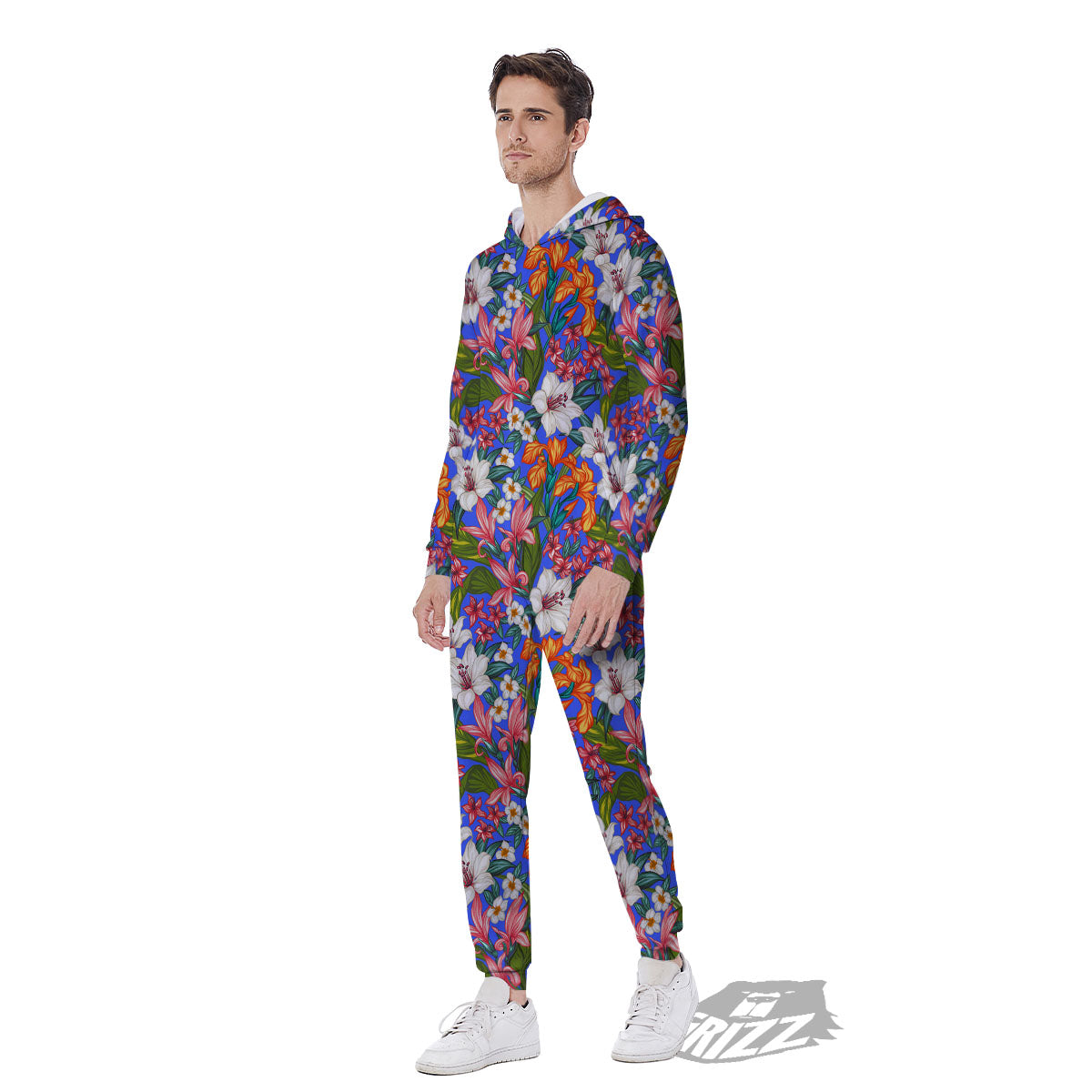 Flower Aloha Hawaiian Print Men's Jumpsuit-grizzshop