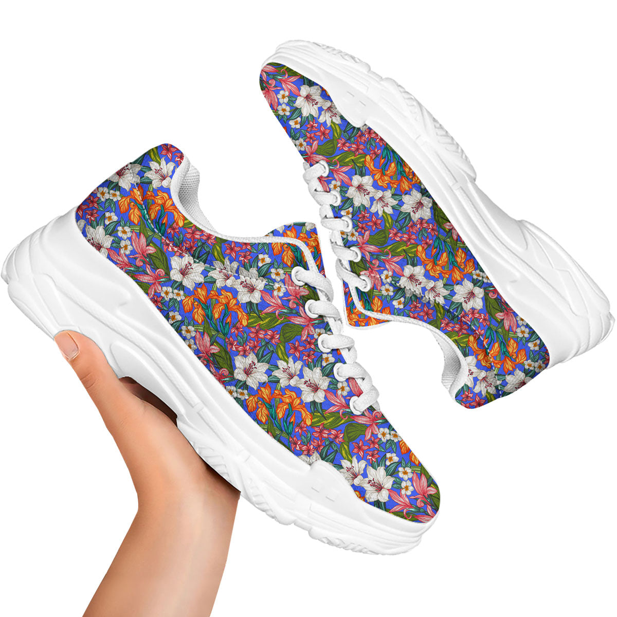 Flower Aloha Hawaiian Print White Chunky Shoes-grizzshop