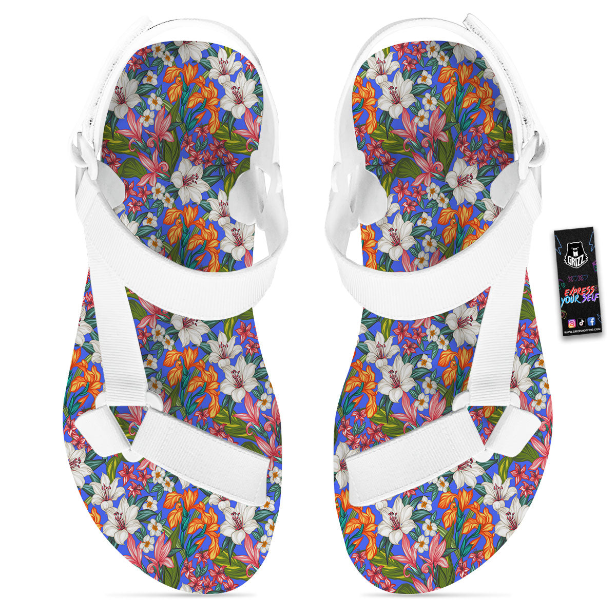 Flower Aloha Hawaiian Print White Open Toe Sandals-grizzshop