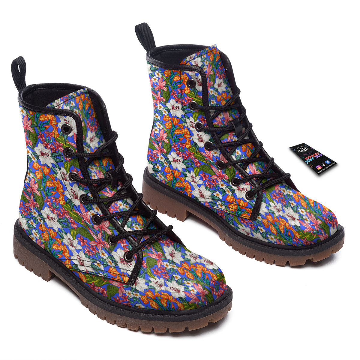Flower Aloha Hawaiian Print Work Boots-grizzshop