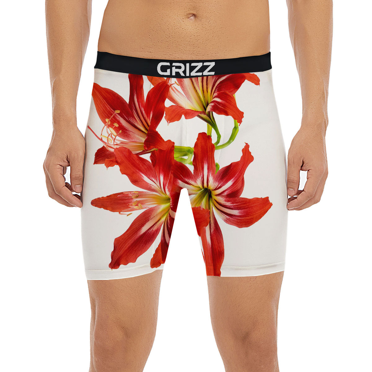 Flower Amaryllis Print Boxer Briefs-grizzshop