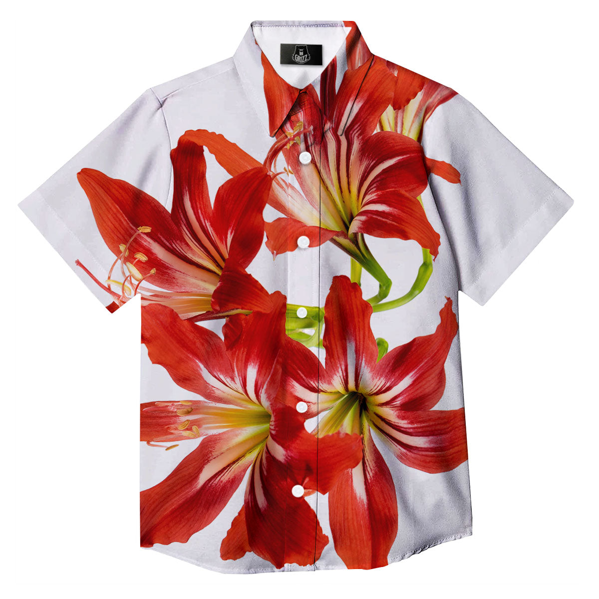 Flower Amaryllis Print Button Up Shirt-grizzshop