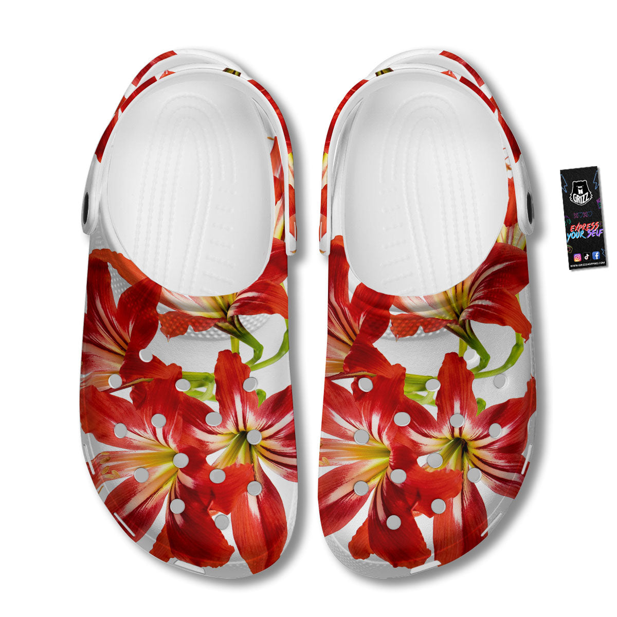 Flower Amaryllis Print Clog-grizzshop