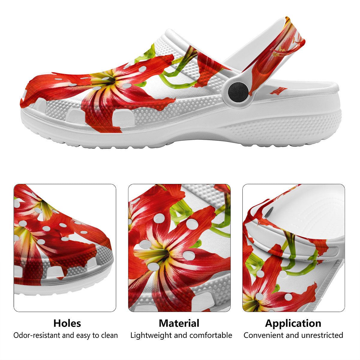 Flower Amaryllis Print Clog-grizzshop