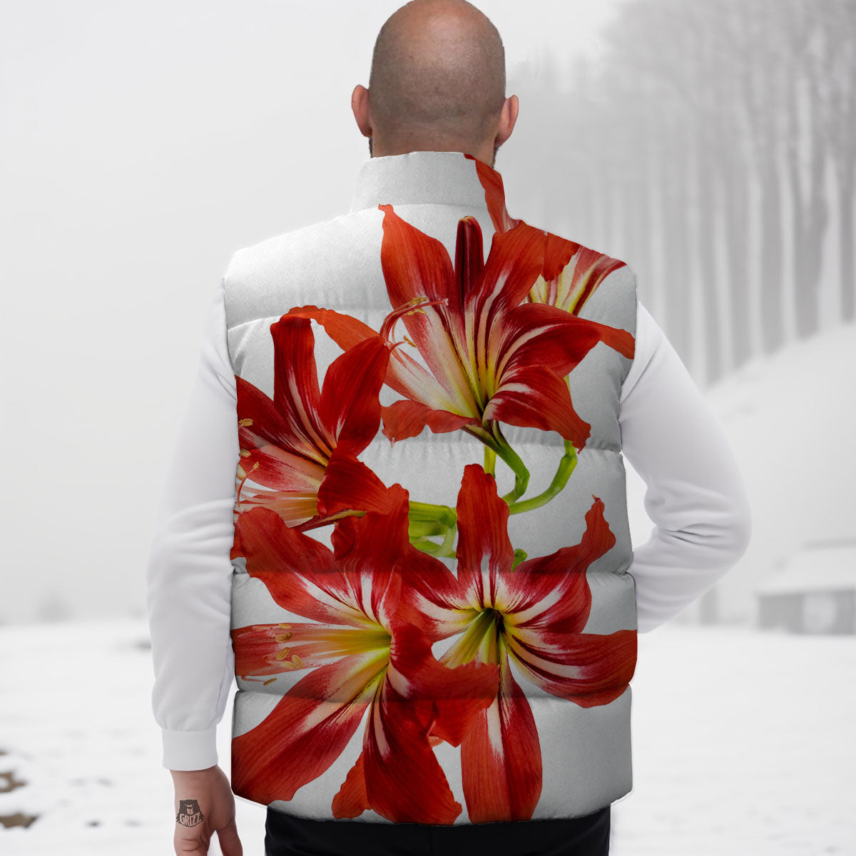Flower Amaryllis Print Down Vest