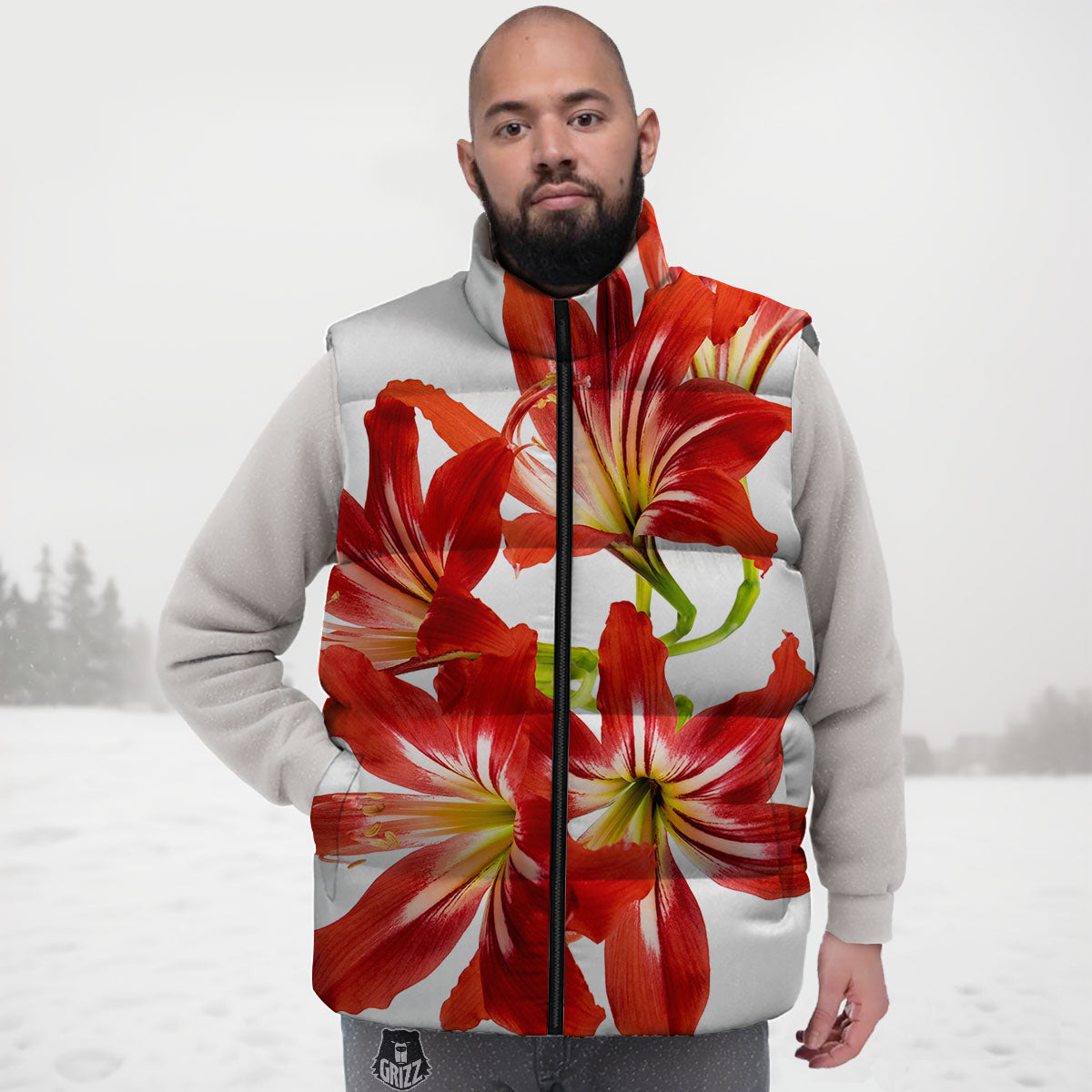 Flower Amaryllis Print Down Vest