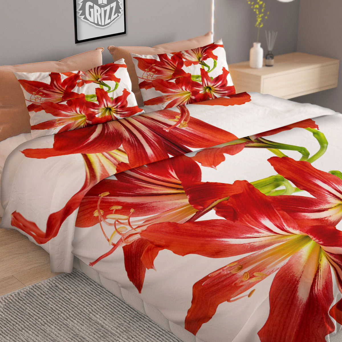 Flower Amaryllis Print Duvet Cover Bedding Set