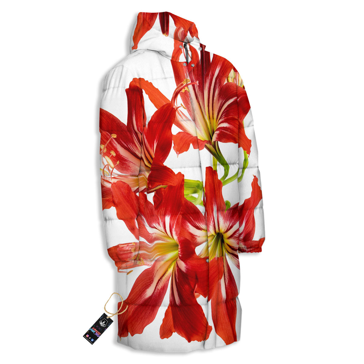 Flower Amaryllis Print Long Down Jacket-grizzshop