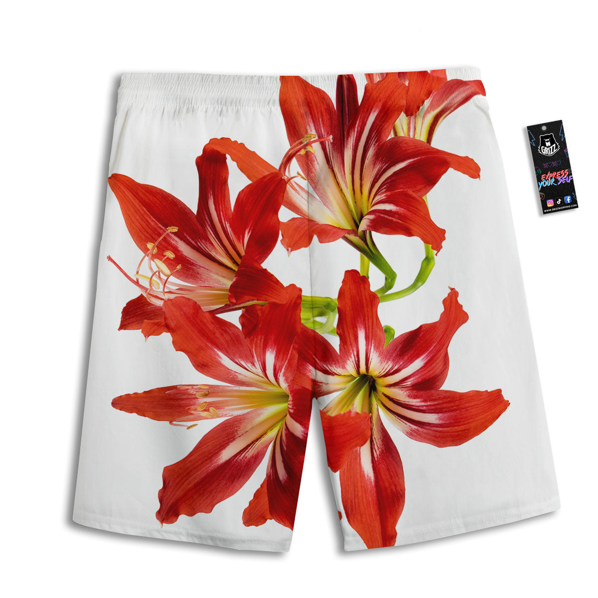 Flower Amaryllis Print Men's Athletic Shorts