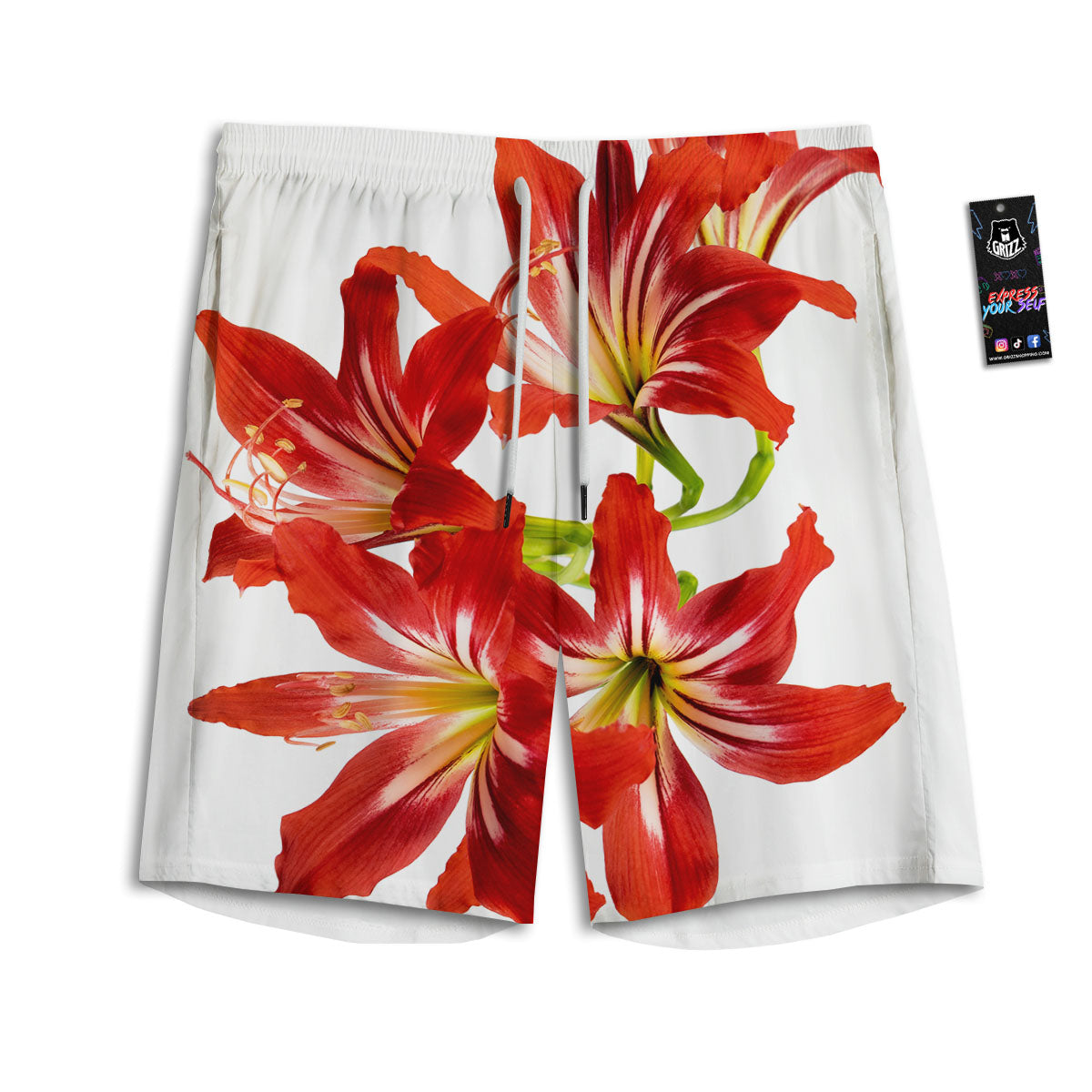 Flower Amaryllis Print Men's Athletic Shorts