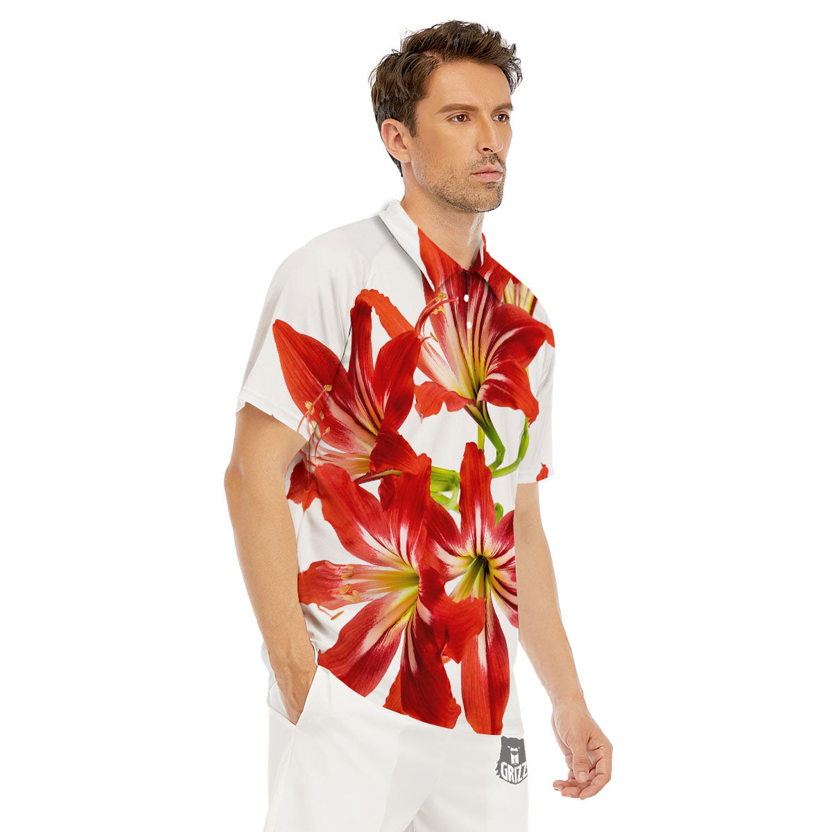 Flower Amaryllis Print Men's Golf Shirts-grizzshop