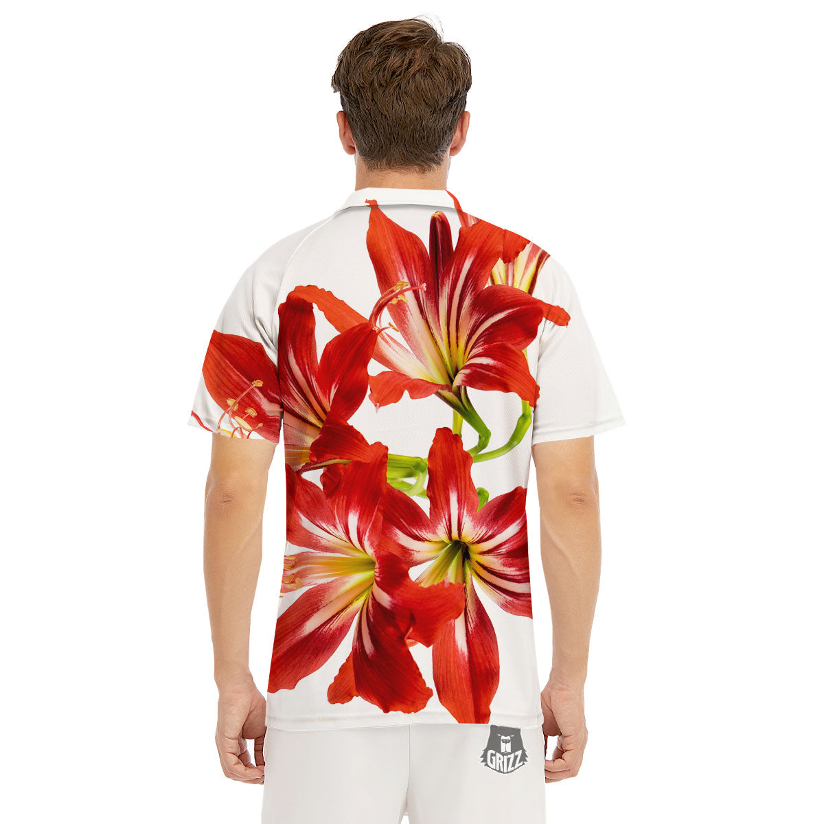 Flower Amaryllis Print Men's Golf Shirts-grizzshop