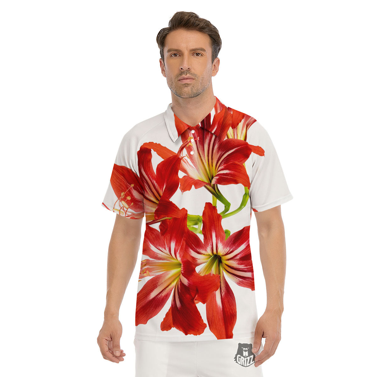 Flower Amaryllis Print Men's Golf Shirts-grizzshop