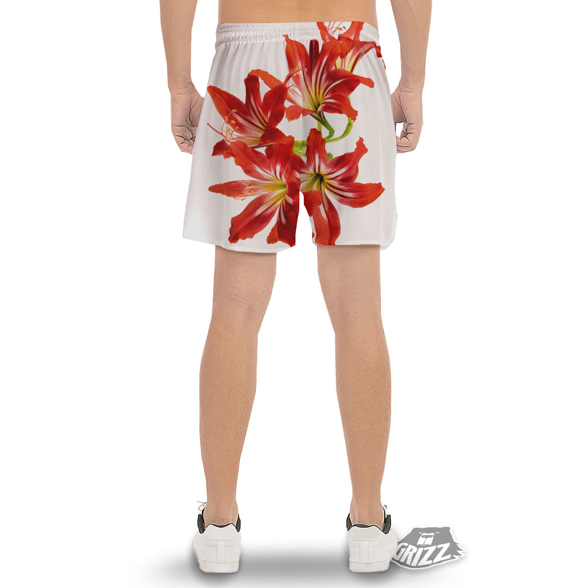 Flower Amaryllis Print Men's Gym Shorts-grizzshop