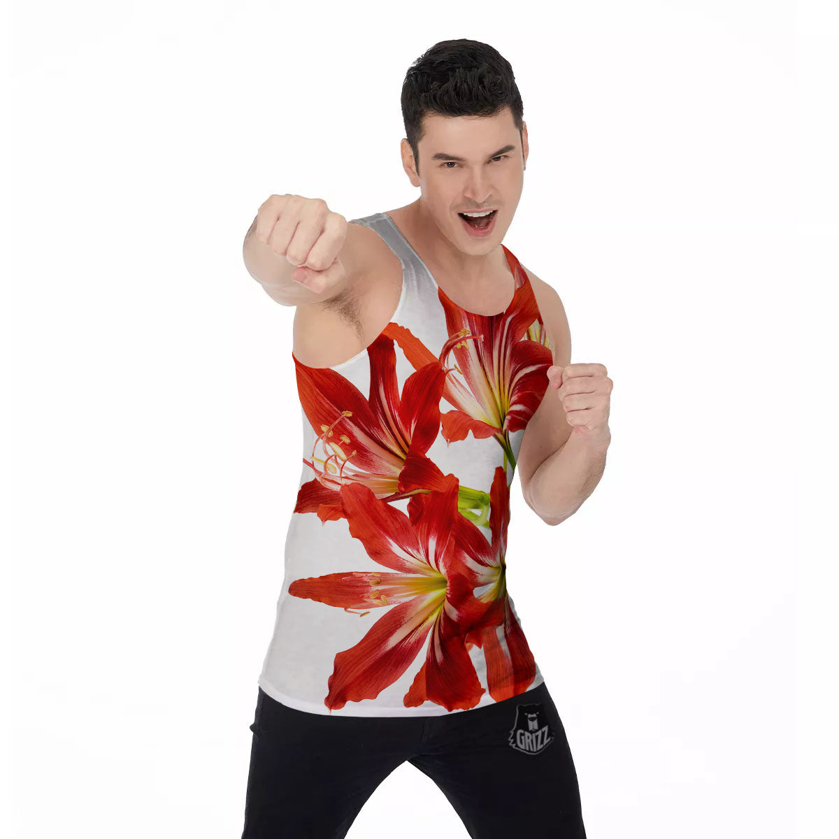 Flower Amaryllis Print Men's Tank Top-grizzshop