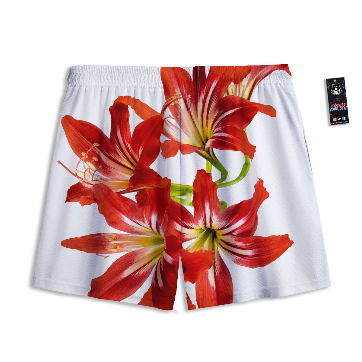 Geometric Cube Dark Green Print Pattern Mesh Shorts