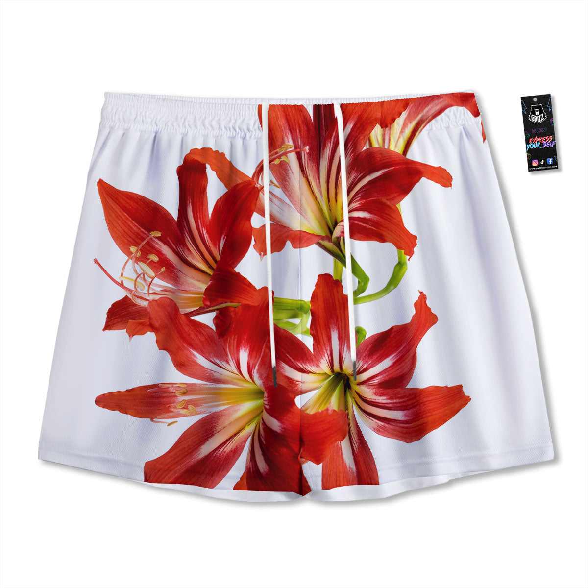 Geometric Cube Dark Green Print Pattern Mesh Shorts