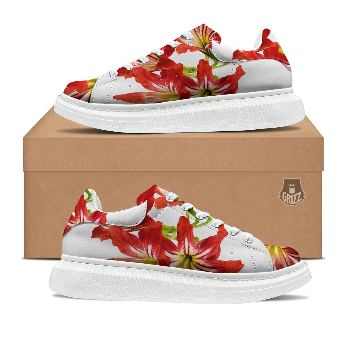 Flower Amaryllis Print Platform Shoes-grizzshop