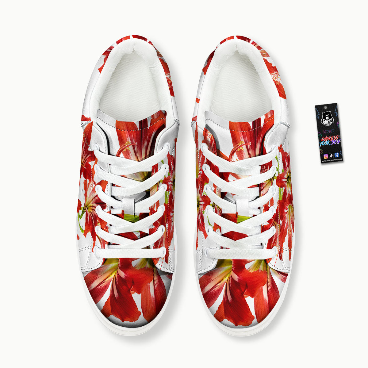Flower Amaryllis Print Platform Shoes-grizzshop