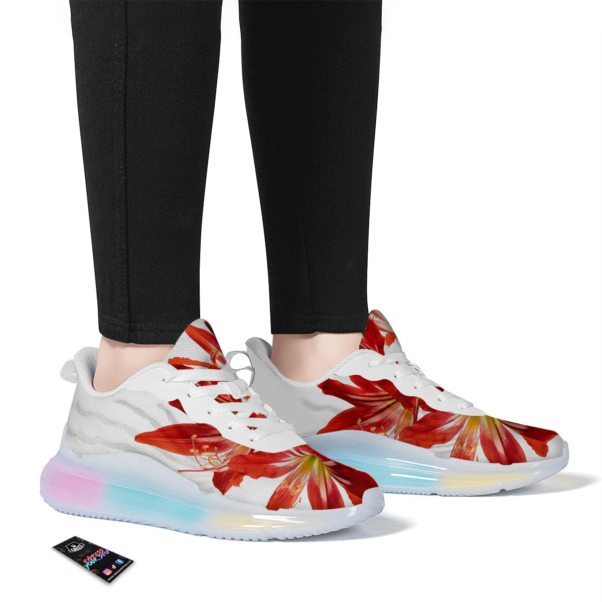 Flower Amaryllis Print Running Sneakers-grizzshop
