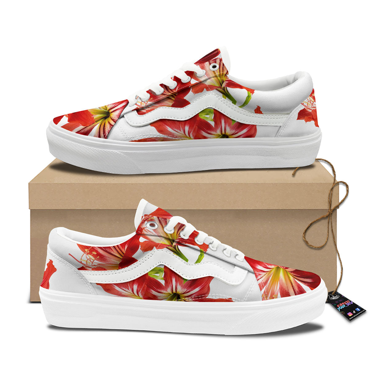 Flower Amaryllis Print Skate Shoes-grizzshop