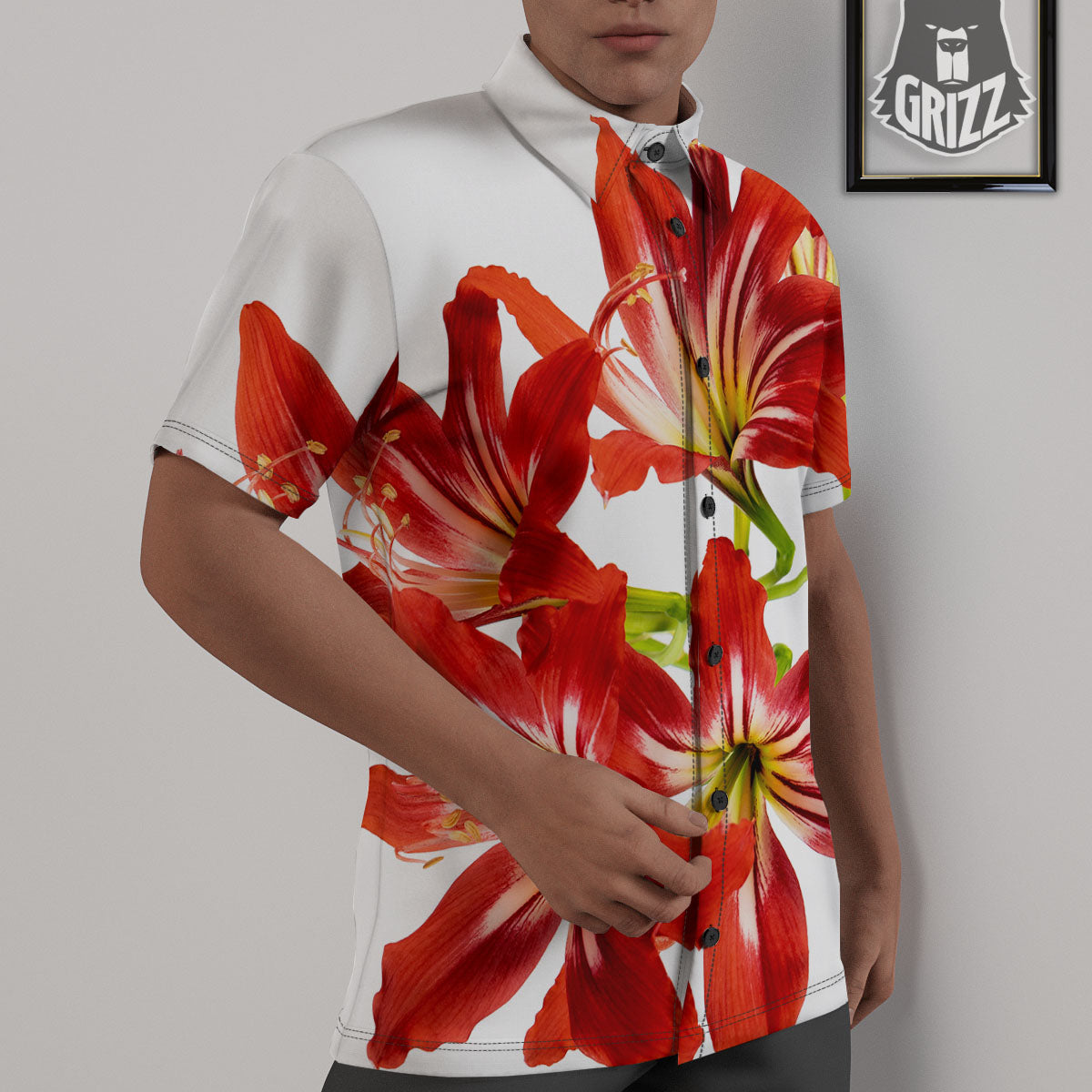 Flower Amaryllis Print Untucked Shirts-grizzshop