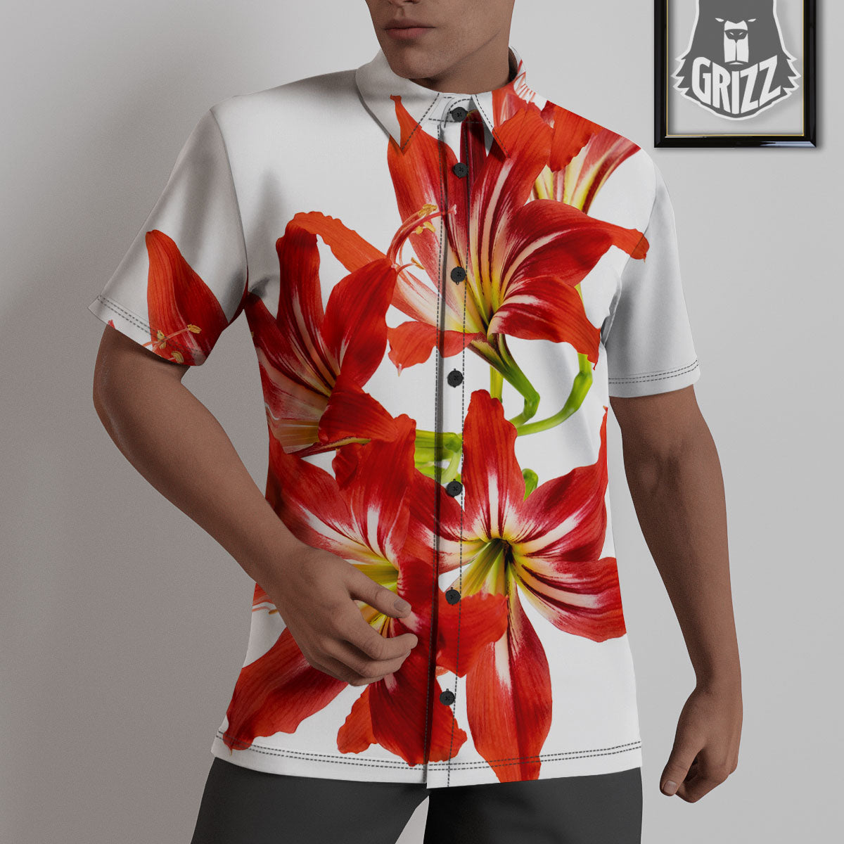 Flower Amaryllis Print Untucked Shirts-grizzshop