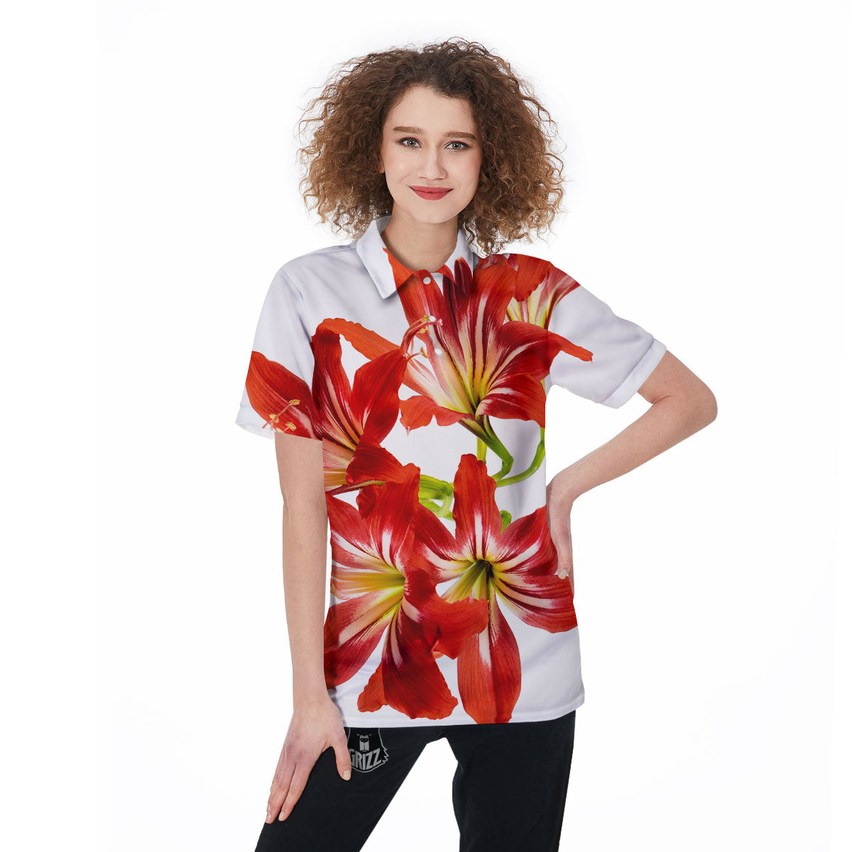 Flower Amaryllis Print Women's Golf Shirts-grizzshop