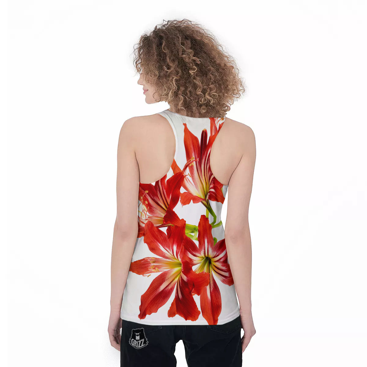 Flower Amaryllis Print Women's Racerback Tank Top-grizzshop