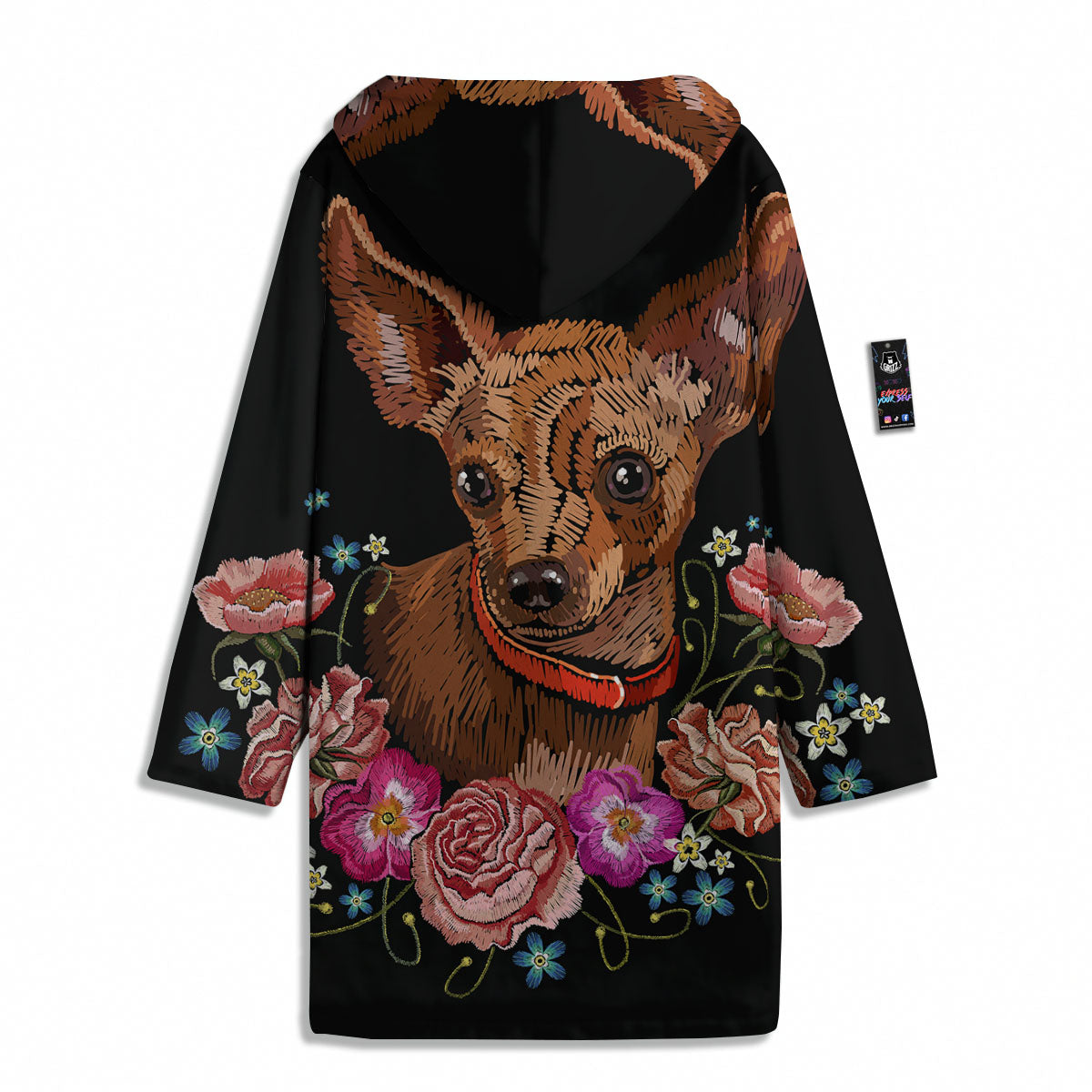 Flower And Chihuahua Embroidery Print Men's Windbreaker Jacket-grizzshop