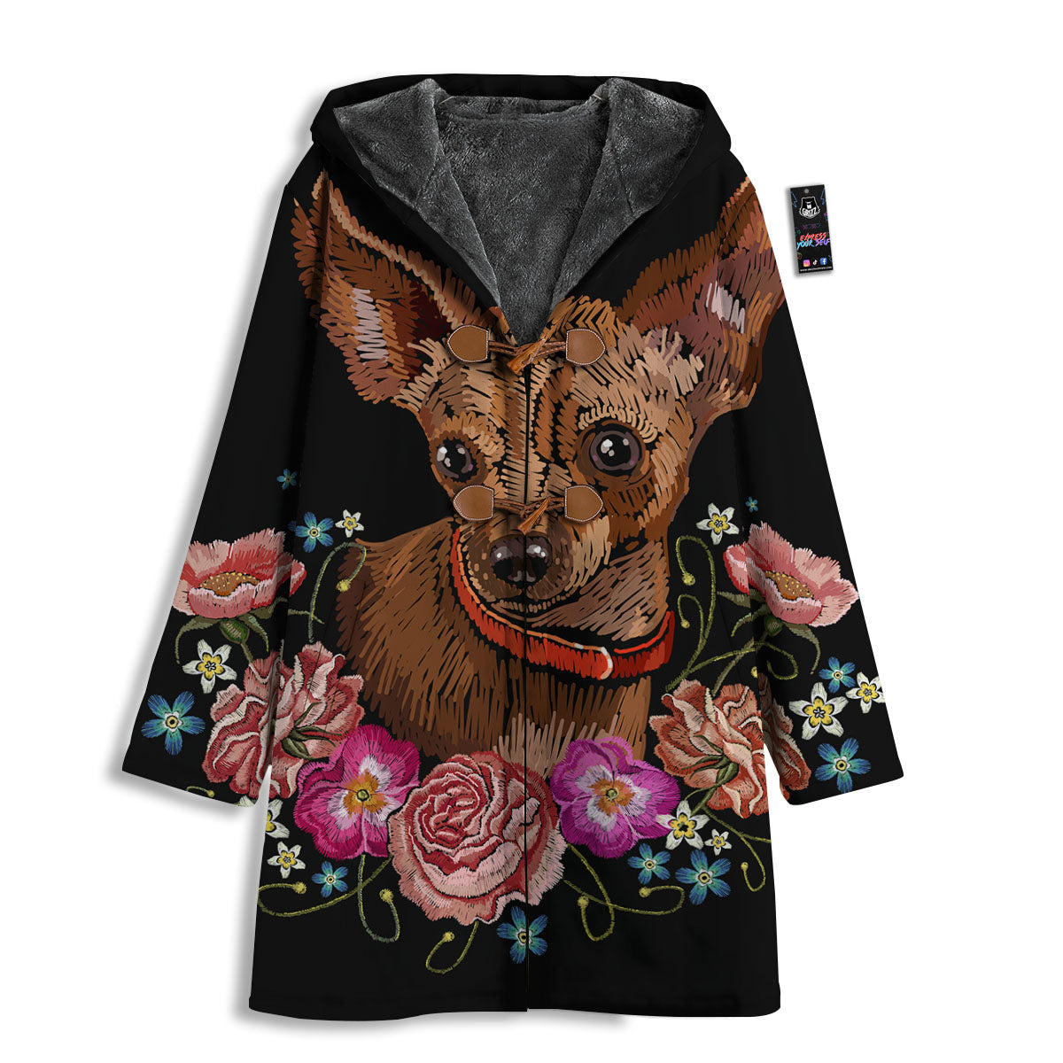 Flower And Chihuahua Embroidery Print Men's Windbreaker Jacket-grizzshop