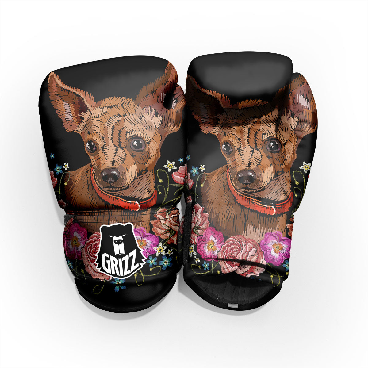 Flower And Chihuahua Embroidery Print Pro Boxing Glove